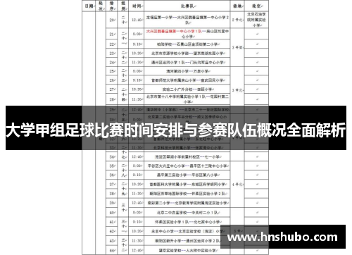 大学甲组足球比赛时间安排与参赛队伍概况全面解析